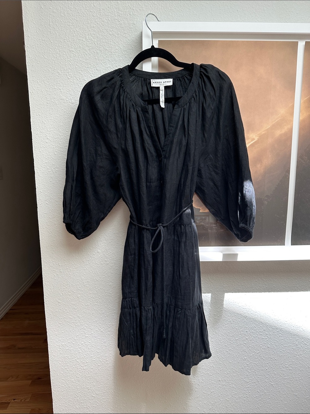 Apiece Apart mini mitte Black linen Tie-Waist Midi Dress